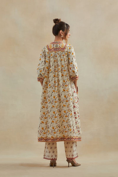 Dia beige and red kurta dress set