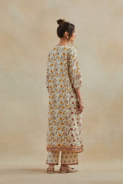 Dia beige and red straight kurta set