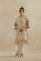 Dia beige and rust cotton chanderi short kurta with pants
