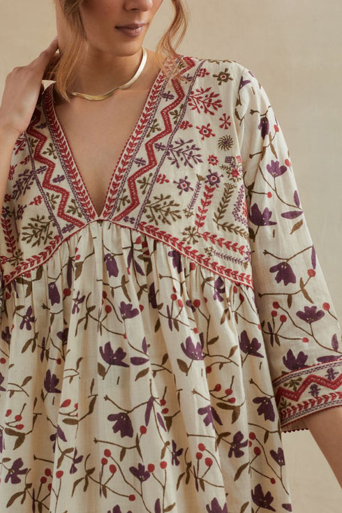 Dia beige and rust cotton kurta dress set
