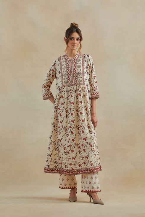 Dia beige and rust kurta dress set