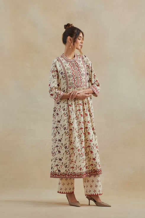 Dia beige and rust kurta dress set