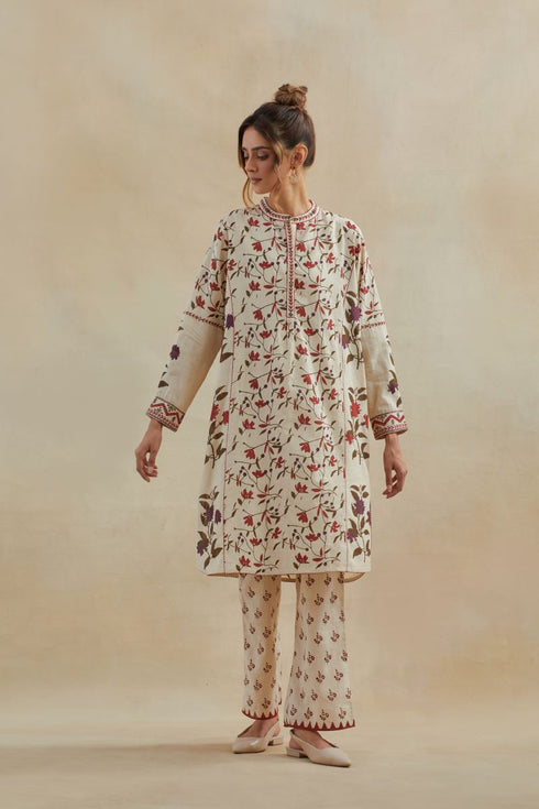 Dia beige and rust short kurta with pants