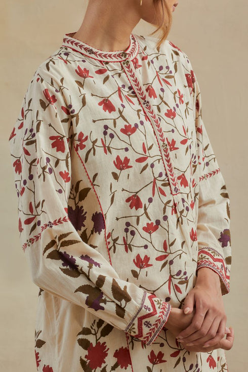 Dia beige and rust short kurta with pants