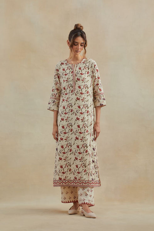 Dia beige and rust straight kurta set