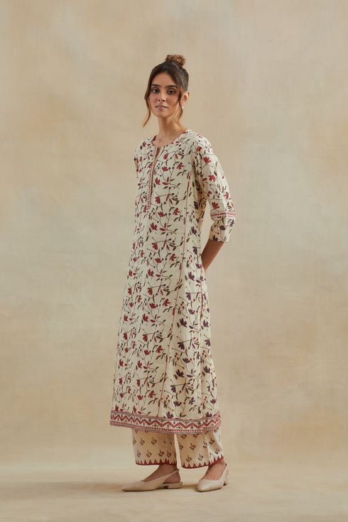 Dia beige and rust straight kurta set