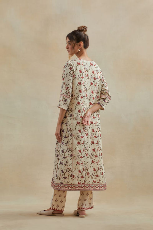 Dia beige and rust straight kurta set