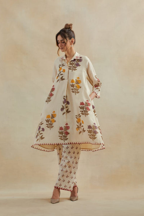 Dia beige printed A-line short kurta set