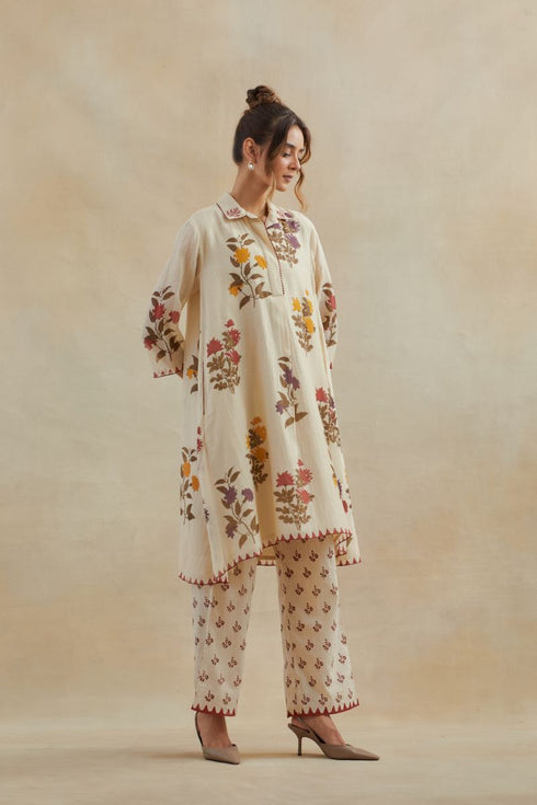 Dia beige printed A-line short kurta set