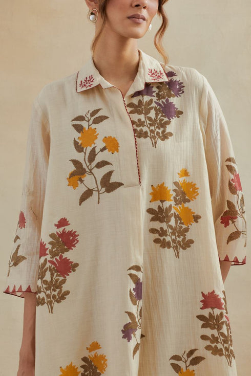 Dia beige printed A-line short kurta set