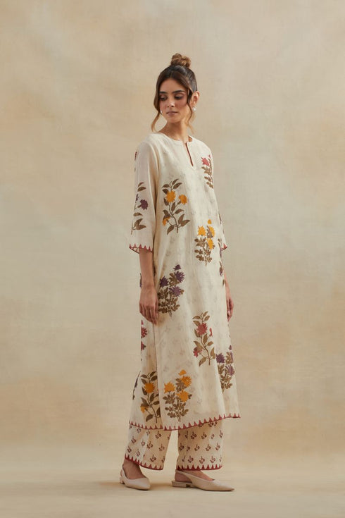 Dia beige printed straight kurta set