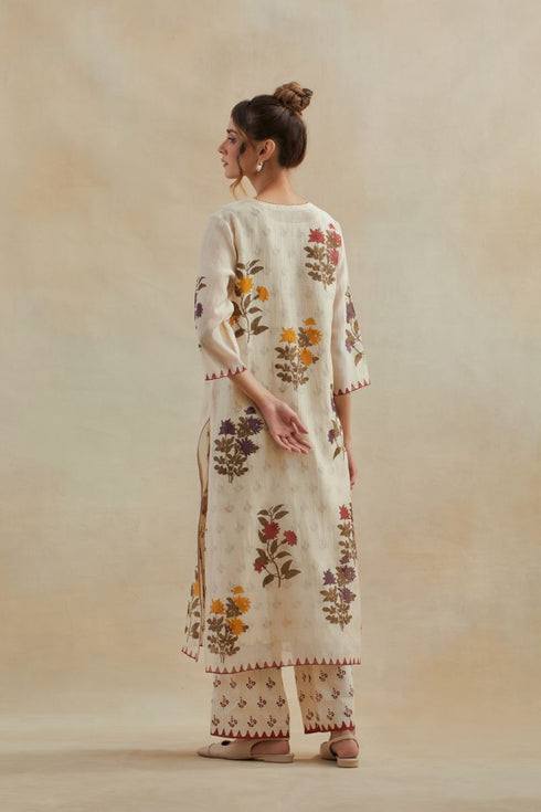 Dia beige printed straight kurta set