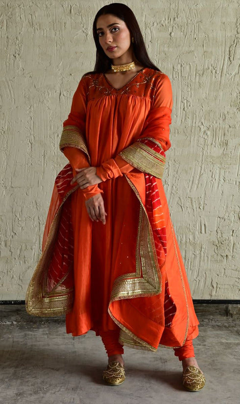 Diana orange kurta with churidar