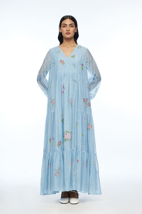 Diplodonta blue embroidered dress