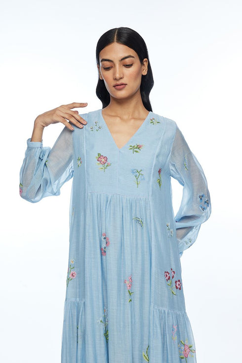 Diplodonta blue embroidered dress