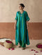 Dual tone emerald green and blue tie dye kaftan set