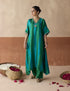 Dual tone emerald green and blue tie dye kaftan set