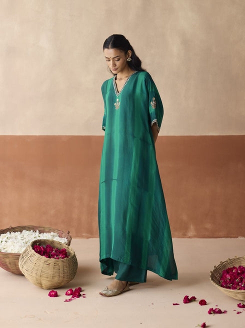 Dual tone forest green tie dye kaftan set