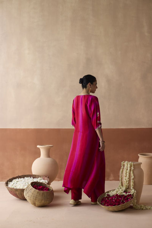 Dual tone maroon and magenta tie dye kaftan set