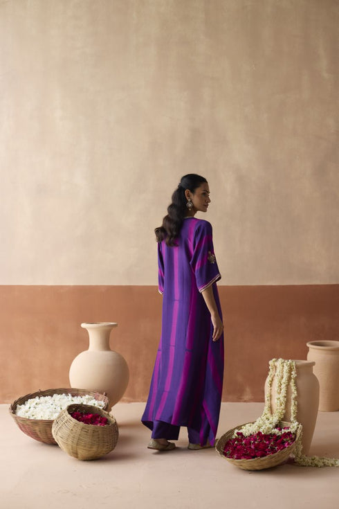 Dual tone purple patta tie dye kaftan set
