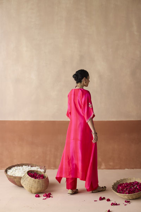 Dual tone red and pink tie dye kaftan set
