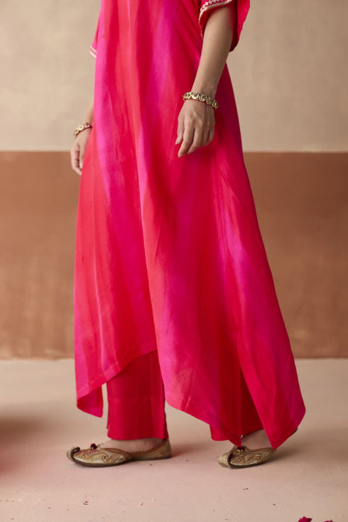 Dual tone red and pink tie dye kaftan set