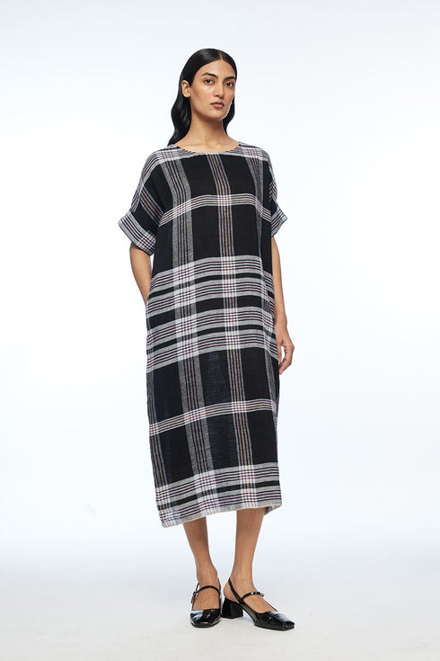 Dumalis black boat neck dress