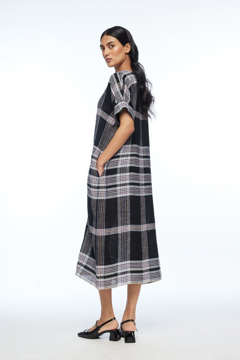 Dumalis black boat neck dress