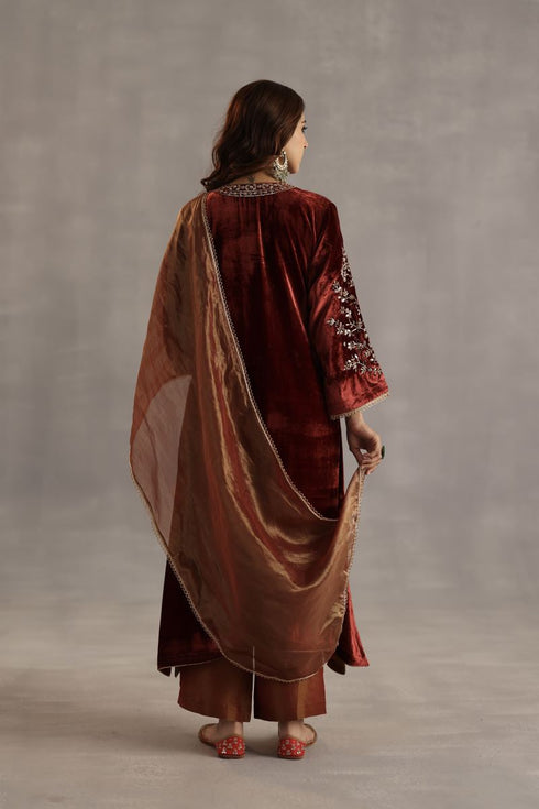 Durbaar minar garnet kurta set