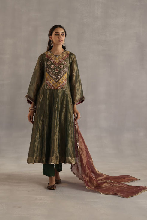Durbaar navratna olive kurta set