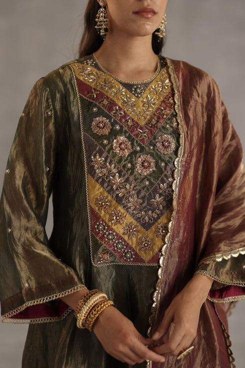 Durbaar navratna olive kurta set