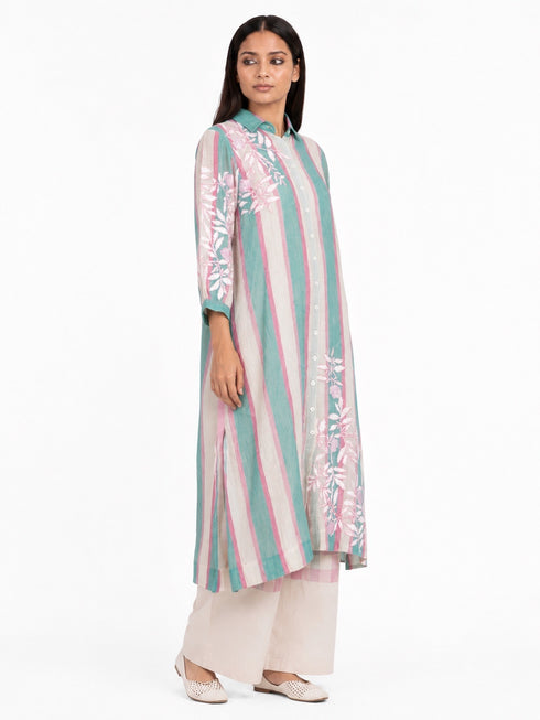 Multicolor embroidered shirt tunic