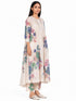 Beige floral print pleated dress