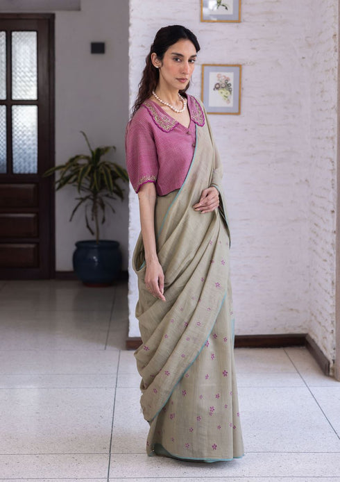 Earthen bloom jamdani sari