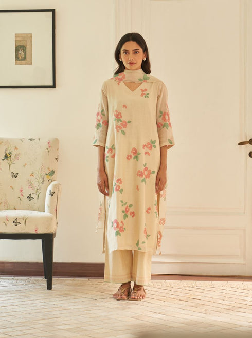 Ecru applique kurta set