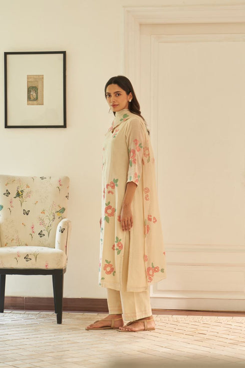 Ecru applique kurta set