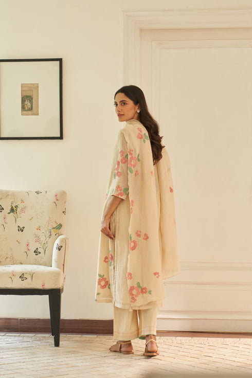 Ecru applique kurta set