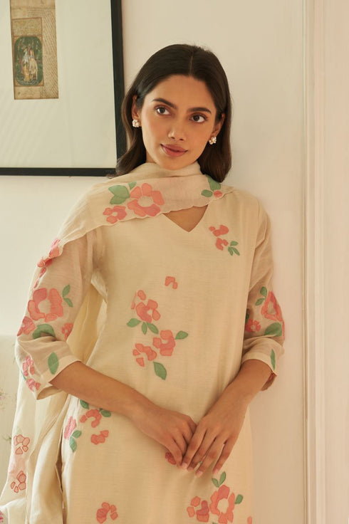 Ecru applique kurta set