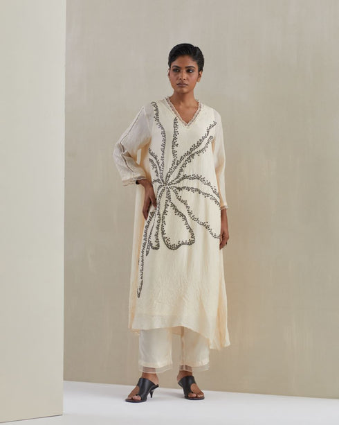 Ecru crushed kurta set