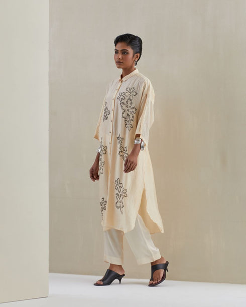 Ecru crushed long shirt set