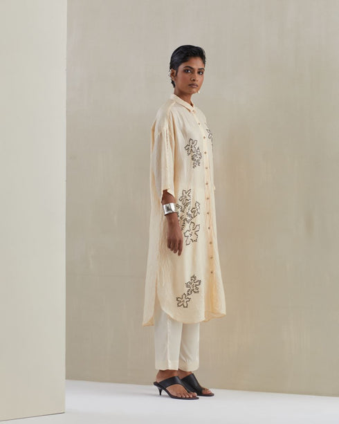 Ecru crushed long shirt set