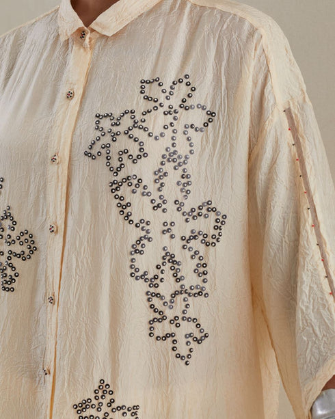 Ecru crushed long shirt set