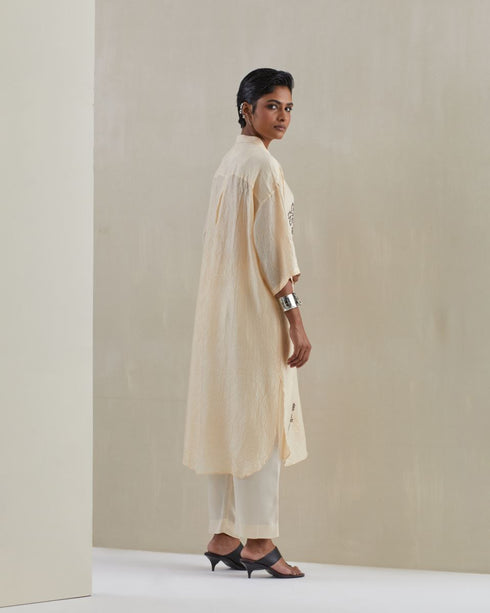 Ecru crushed long shirt set