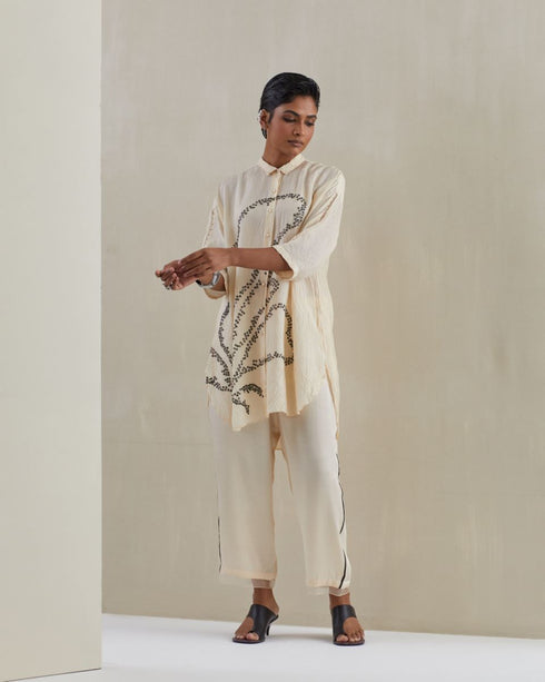 Ecru crushed shirt co-ord set