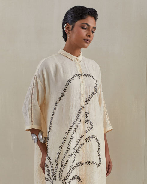 Ecru crushed shirt co-ord set