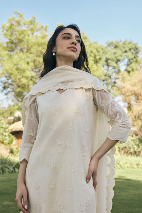 Ecru embroidered kurta set