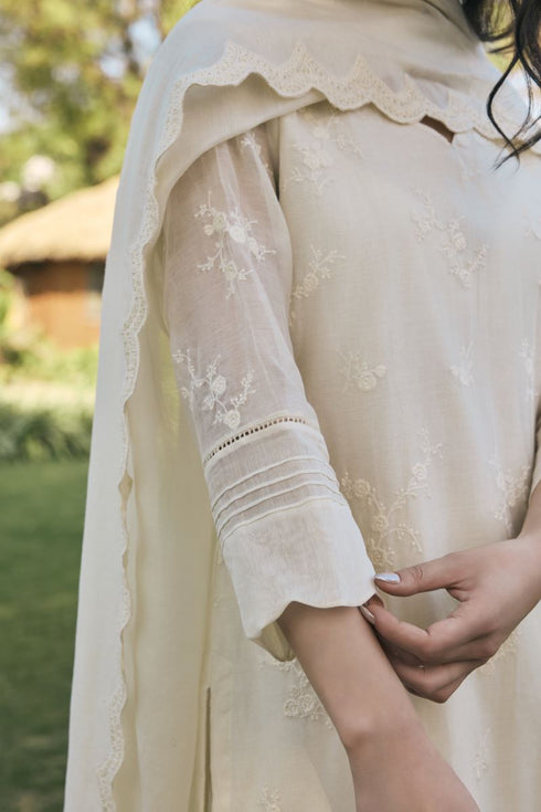 Ecru embroidered kurta set