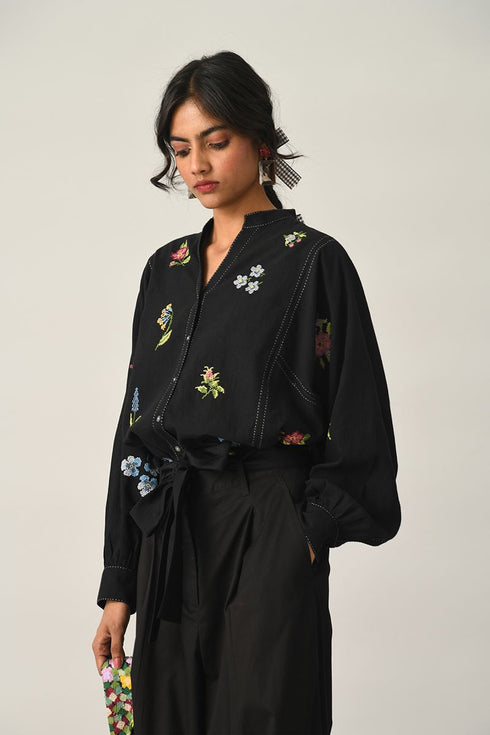 Eglantyne black panelled shirt