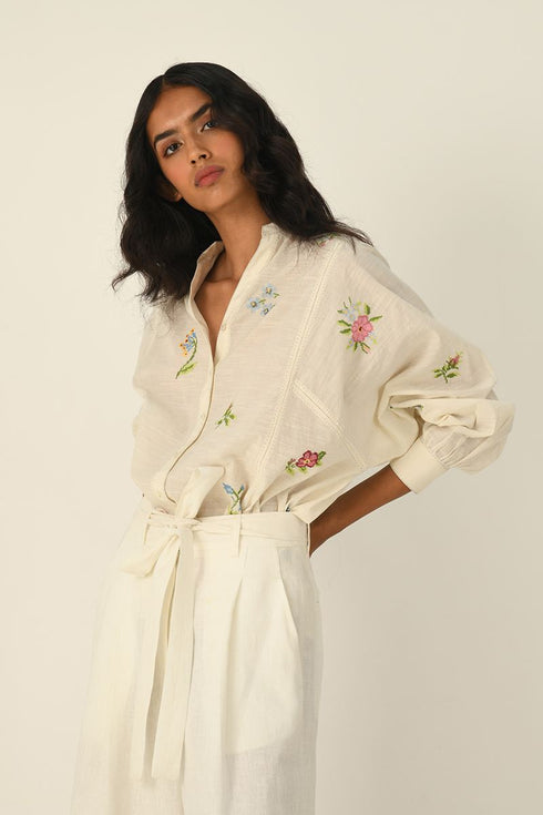 Eglantyne ivory panelled shirt