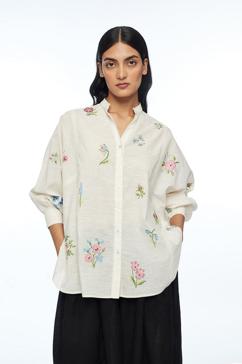 Eglantyne ivory panelled shirt